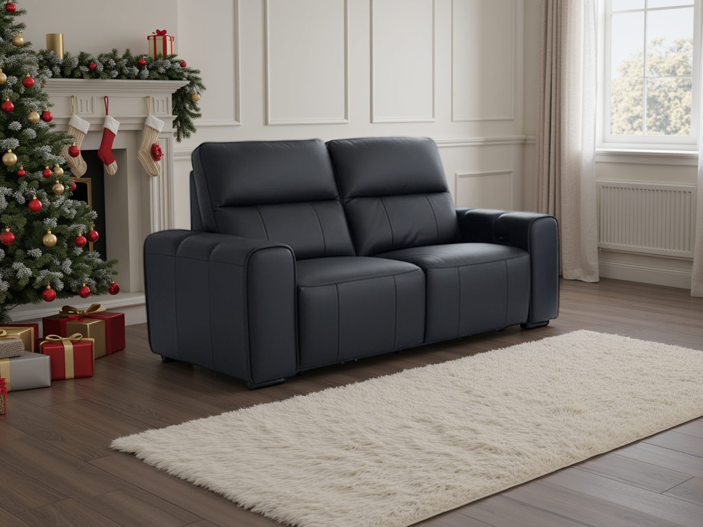 Bellagio Genuine Leather Electric Recliner Sofa Black 2 and 3 Seater