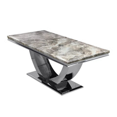 Arial Mixed Brown Marble Dining Table +London Button Back Lion Knocker Dining Chairs