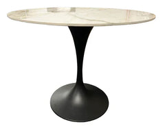 Bentley 90cm Gold & Grey Ceramic Marble Round Dining Table with Black Base and Grey Velvet Dining Chairs