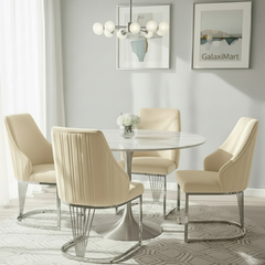 Bentley 90cm Round Grey Chrome Dining Table with Velvet Dining Chairs