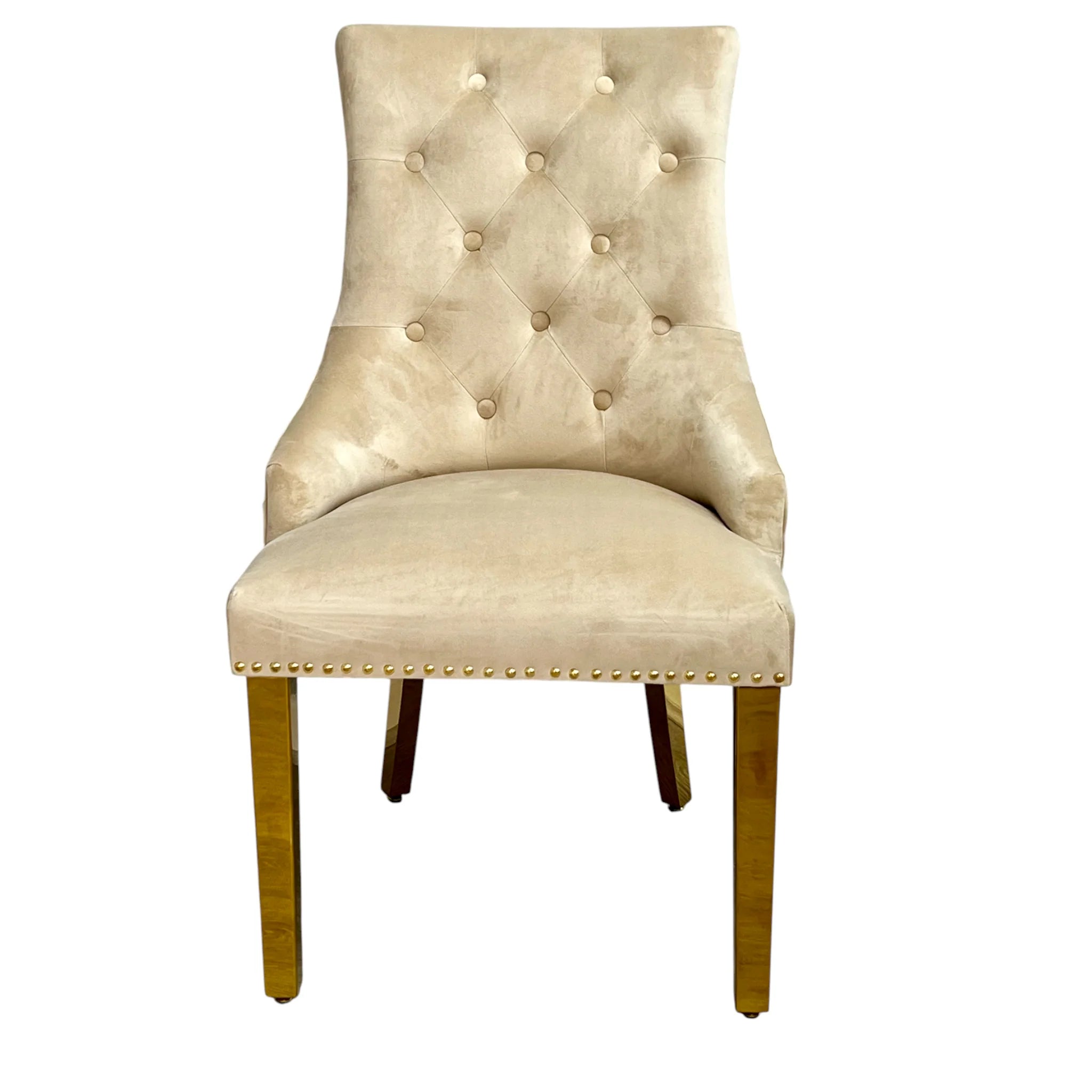 Bentley Lion Knocker Cream Velvet Dining Chairs With Gold Legs