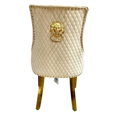 Bentley Lion Knocker Cream Velvet Dining Chairs With Gold Legs