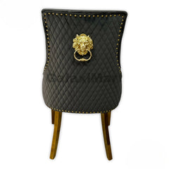 Bentley Lion Knocker Dark Grey Velvet Dining Chairs With Gold Legs