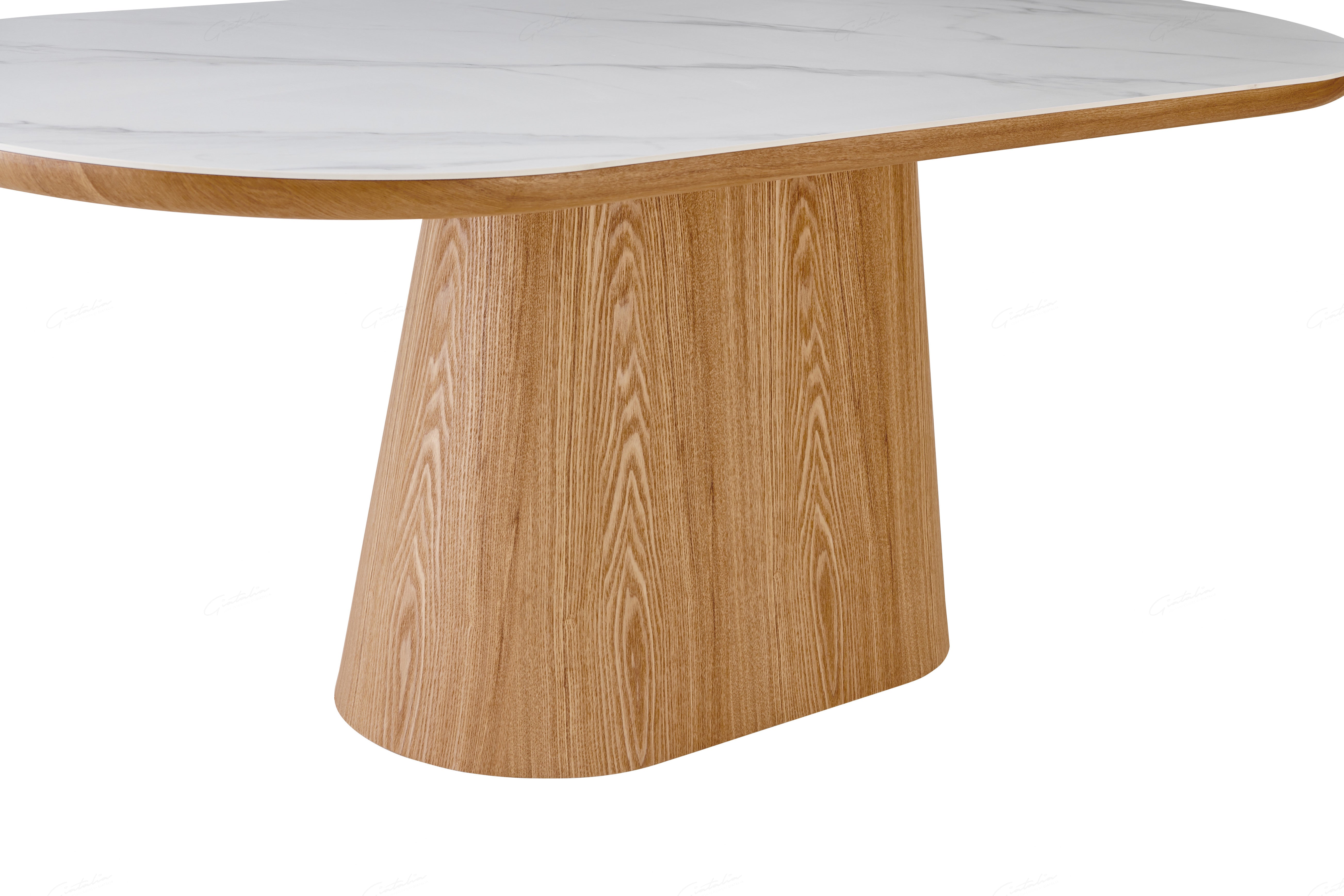 Bianca 200cm Oval Beech & White Ceramic Marble Dining Table