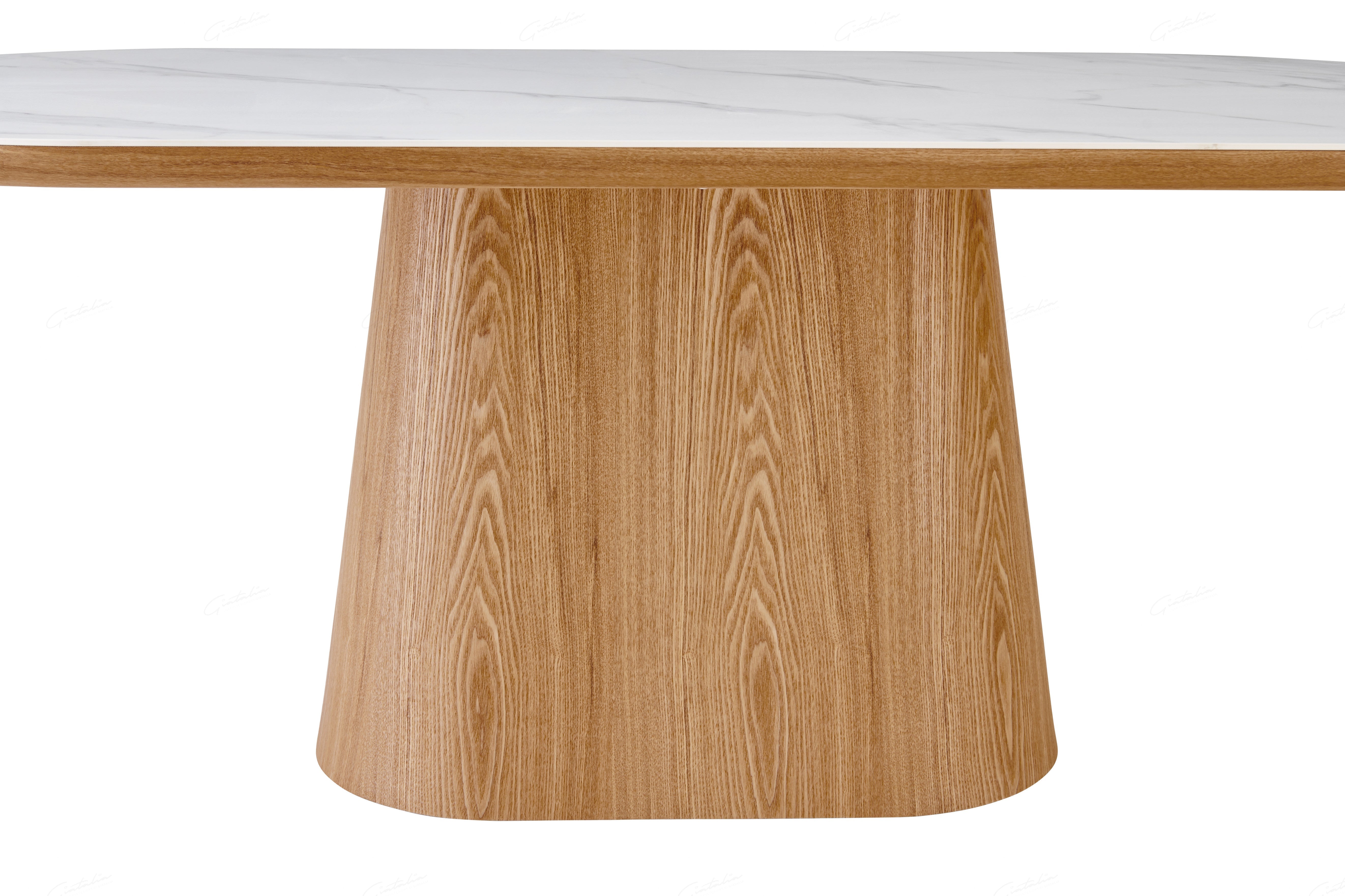 Bianca 200cm Oval Beech & White Ceramic Marble Dining Table