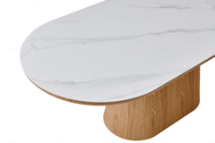 Bianca 200cm Oval Beech & White Ceramic Marble Dining Table