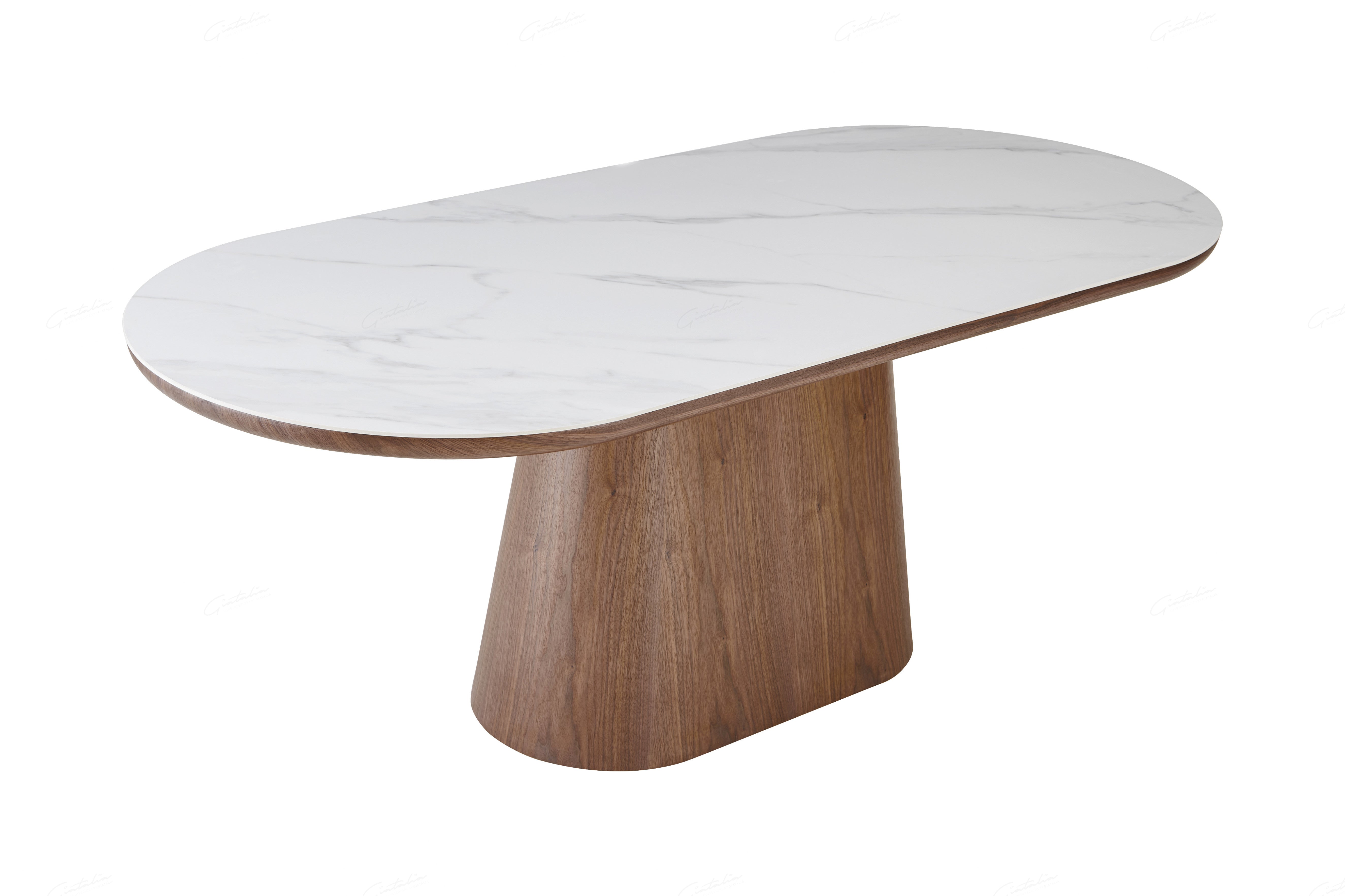 Bianca 200cm Oval Beech & White Ceramic Marble Dining Table