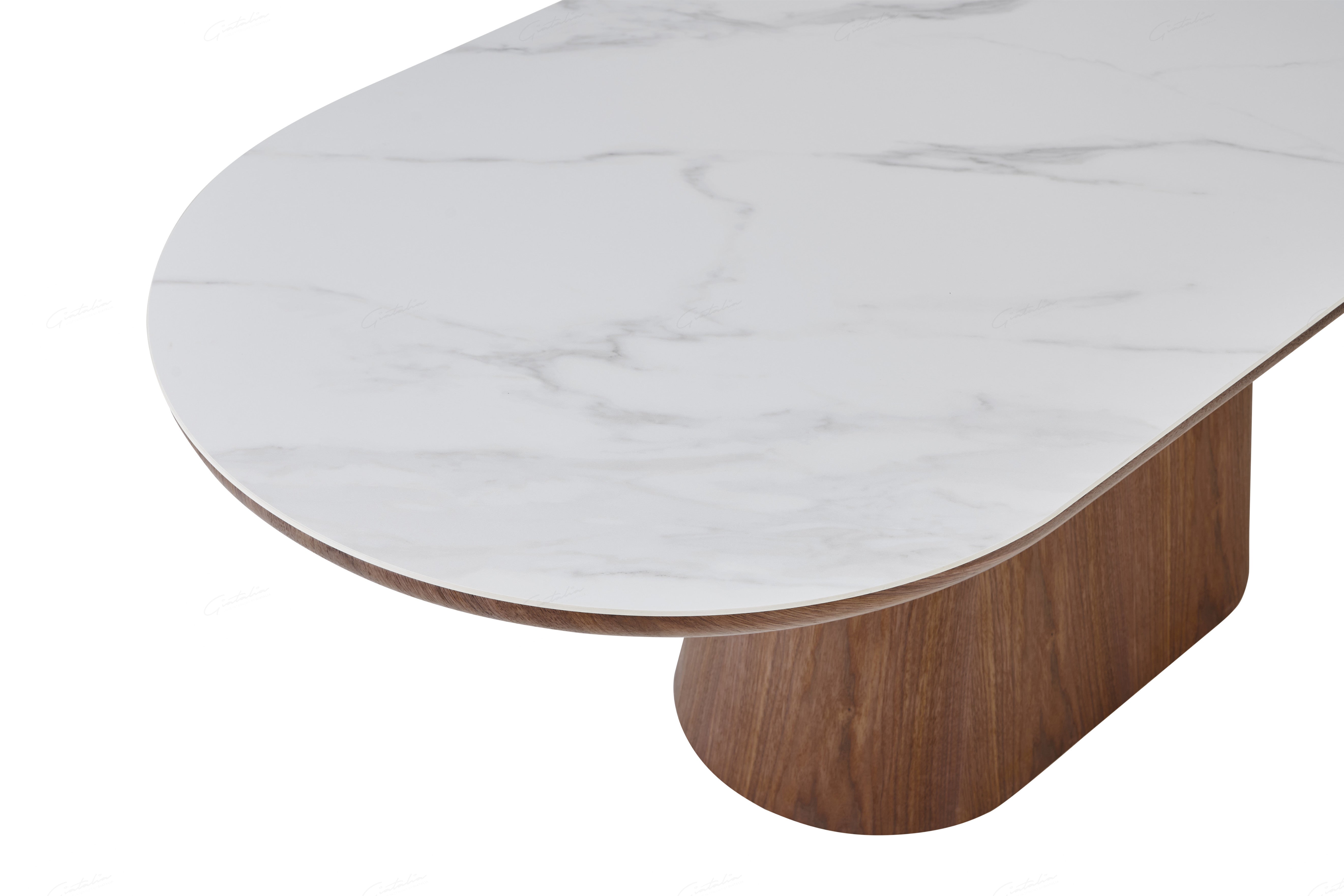 Bianca 200cm Oval Beech & White Ceramic Marble Dining Table