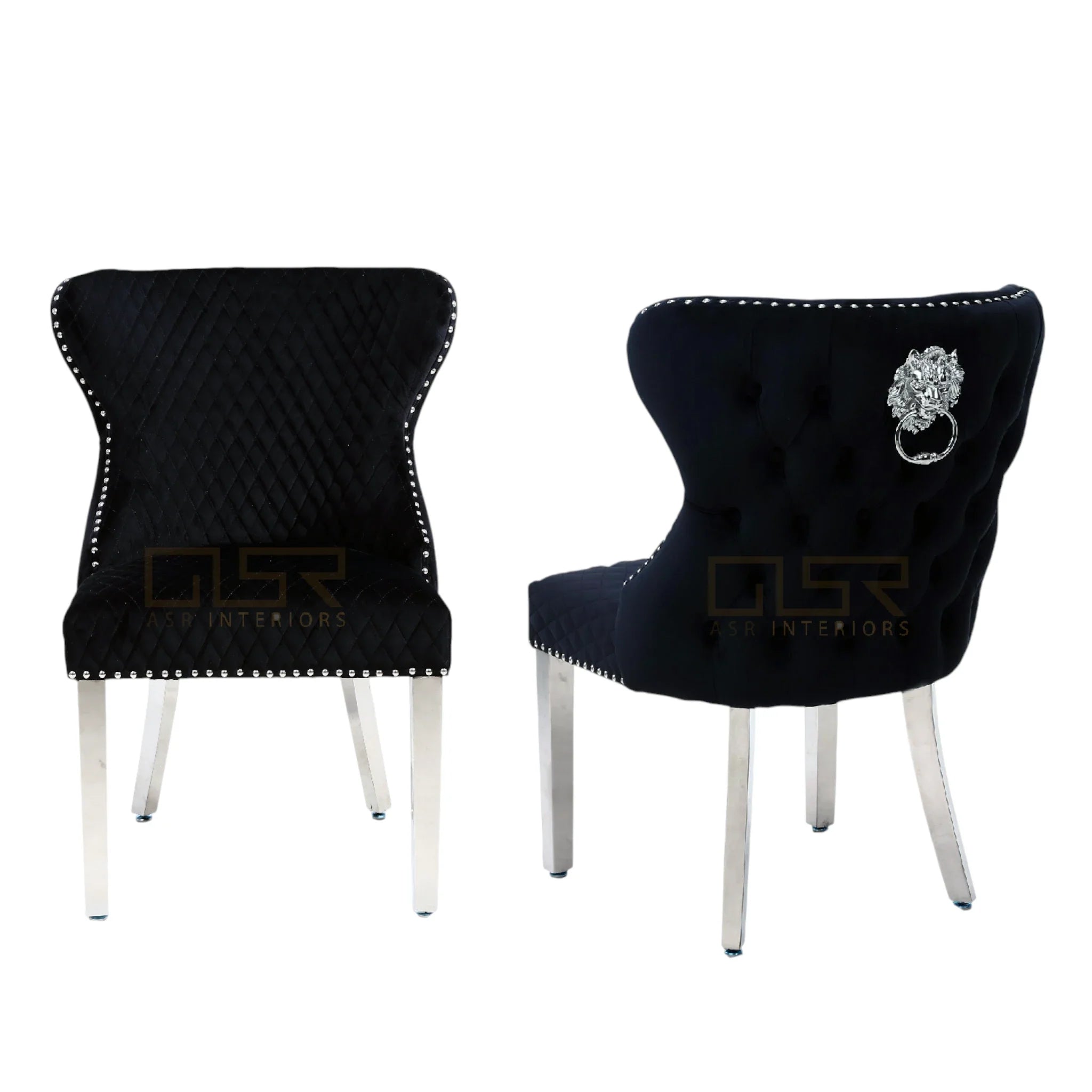 2 Valentino Lion Knocker PU Leather Luxury Dining Chairs, Tufted button