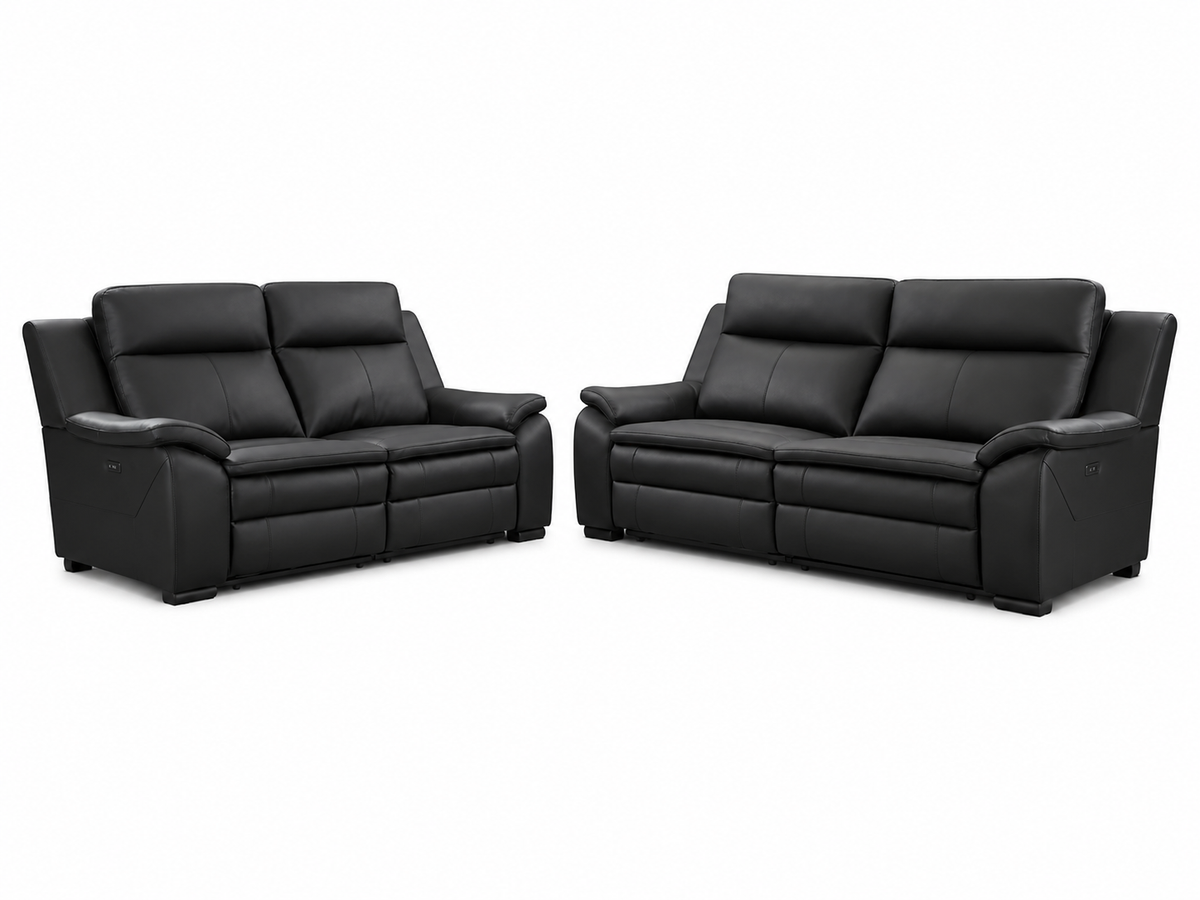 Boston Genuine Leather Electric Recliner Sofa Black 3+2 Set