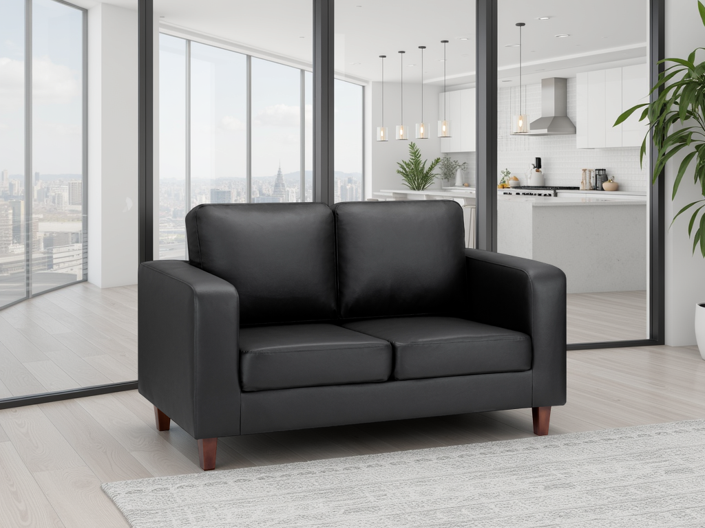 Box Black 3+2 Faux Leather Sofa Set