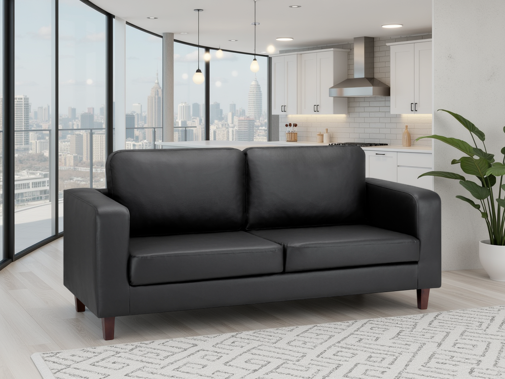 Box Black 3+2 Faux Leather Sofa Set