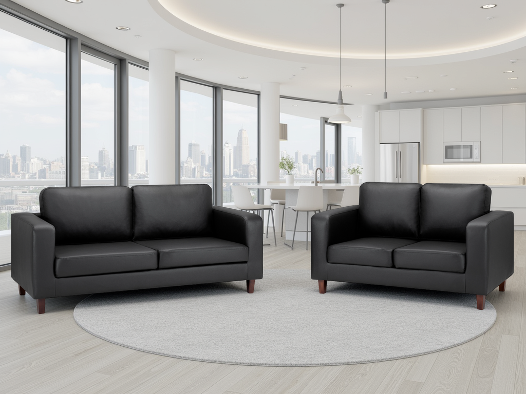 Box Black 3+2 Faux Leather Sofa Set