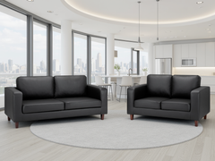 Box Black 3+2 Faux Leather Sofa Set