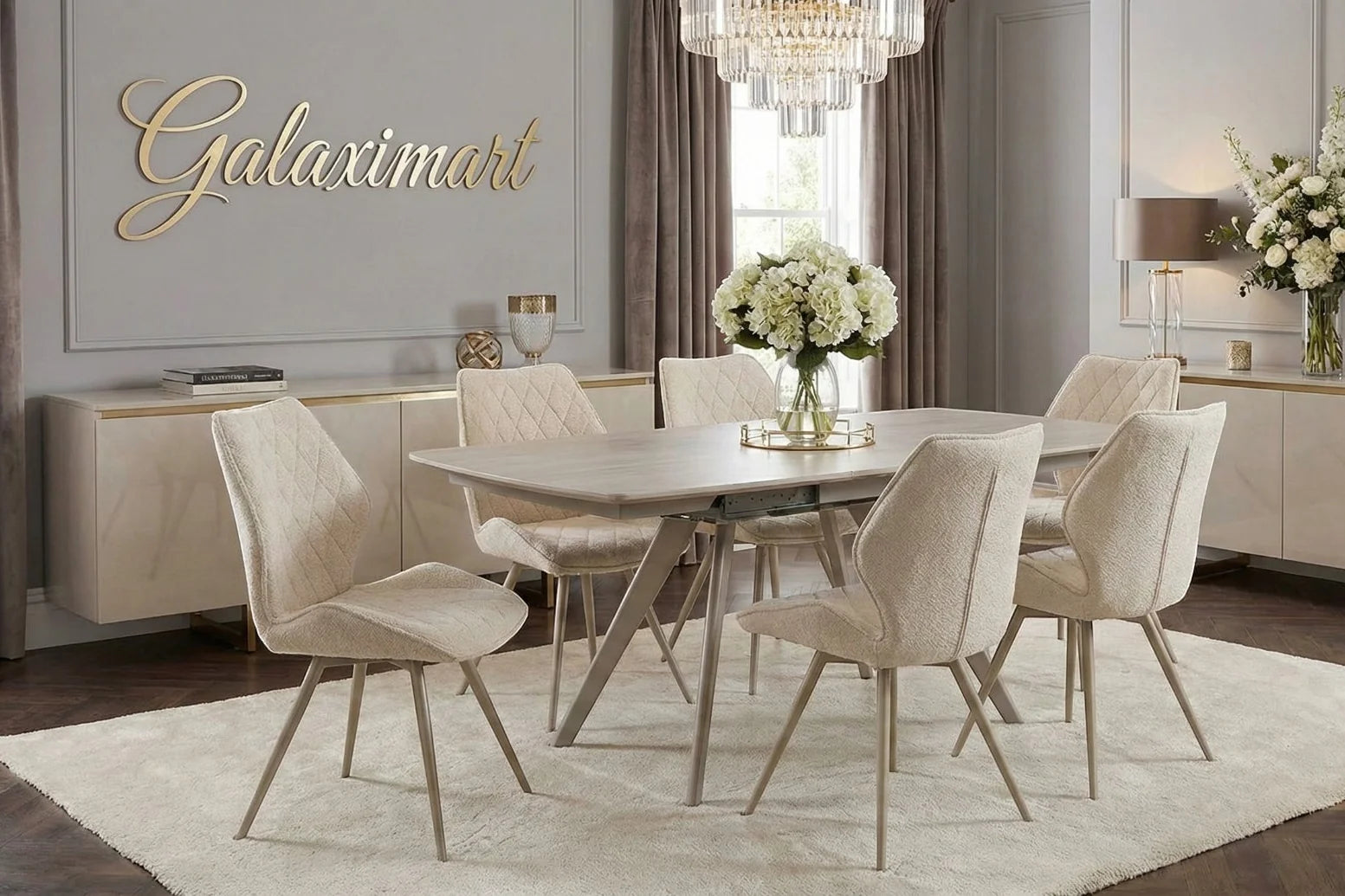 Cambridge Beige/Grey Extending Dining Table & Chairs Set