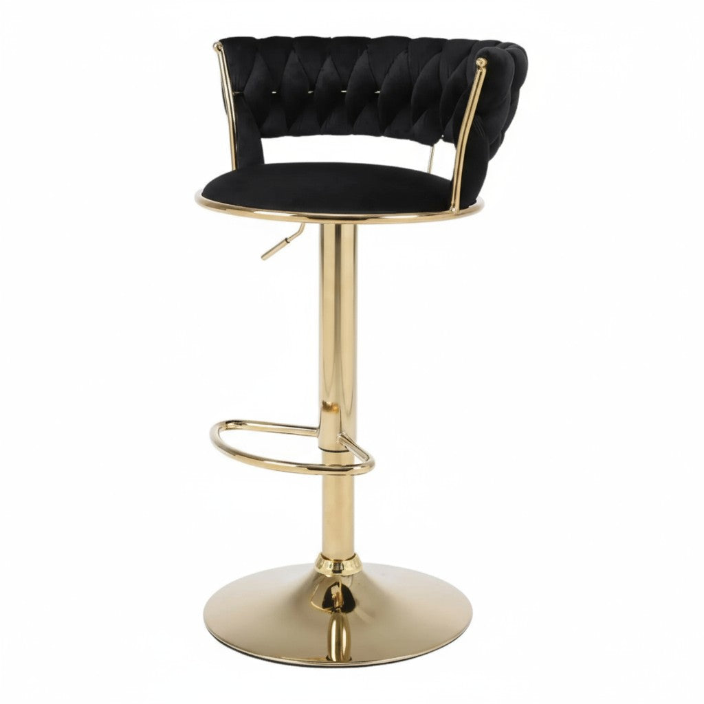 Camellia Luxury Velvet Bar Stools – Modern Quilted Bar Chairs with Gold Legs