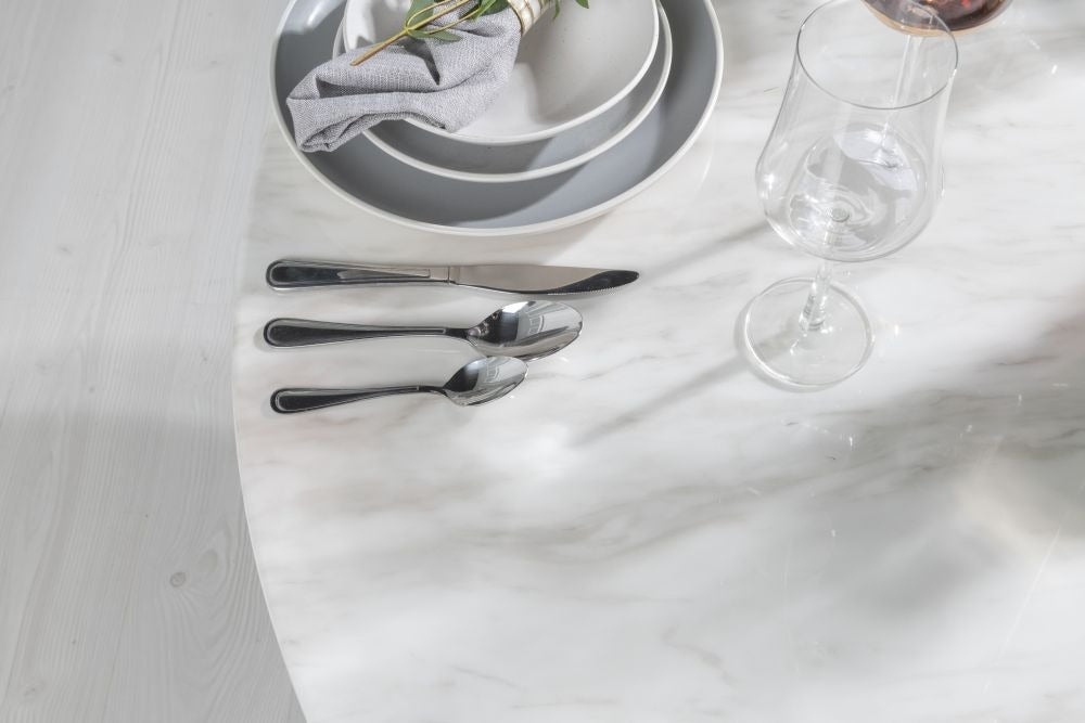 Cannes Luxury 130cm White Marble Round Dining Table