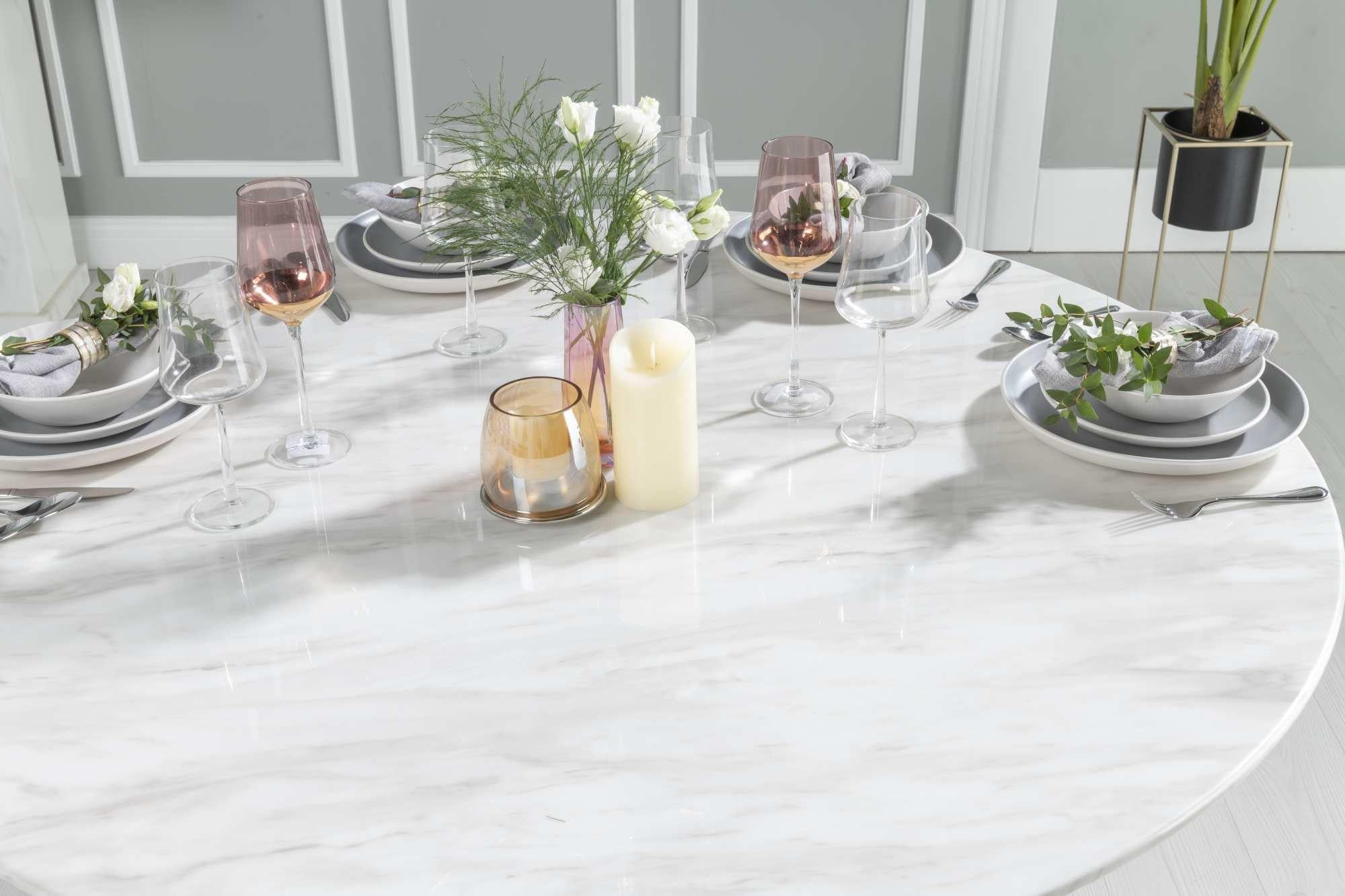 Cannes Luxury 130cm White Marble Round Dining Table