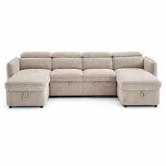 Capri Beige U-Shape Corner Sofa Bed