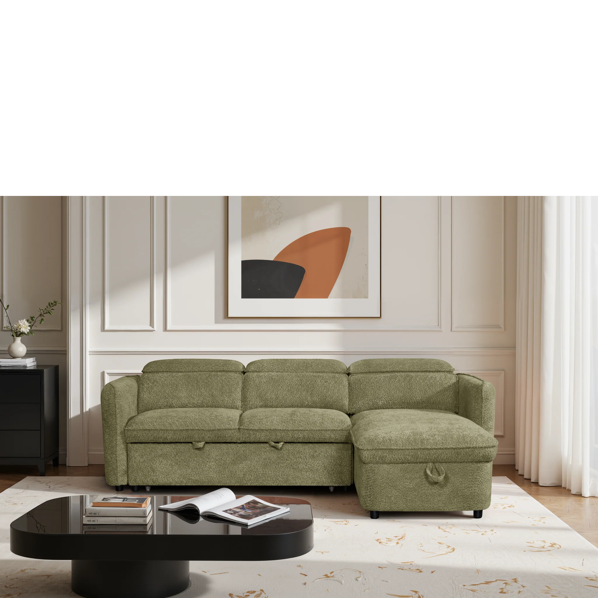 Capri L-Shape Corner Sofa Bed Beige/Green/Grey/Blue