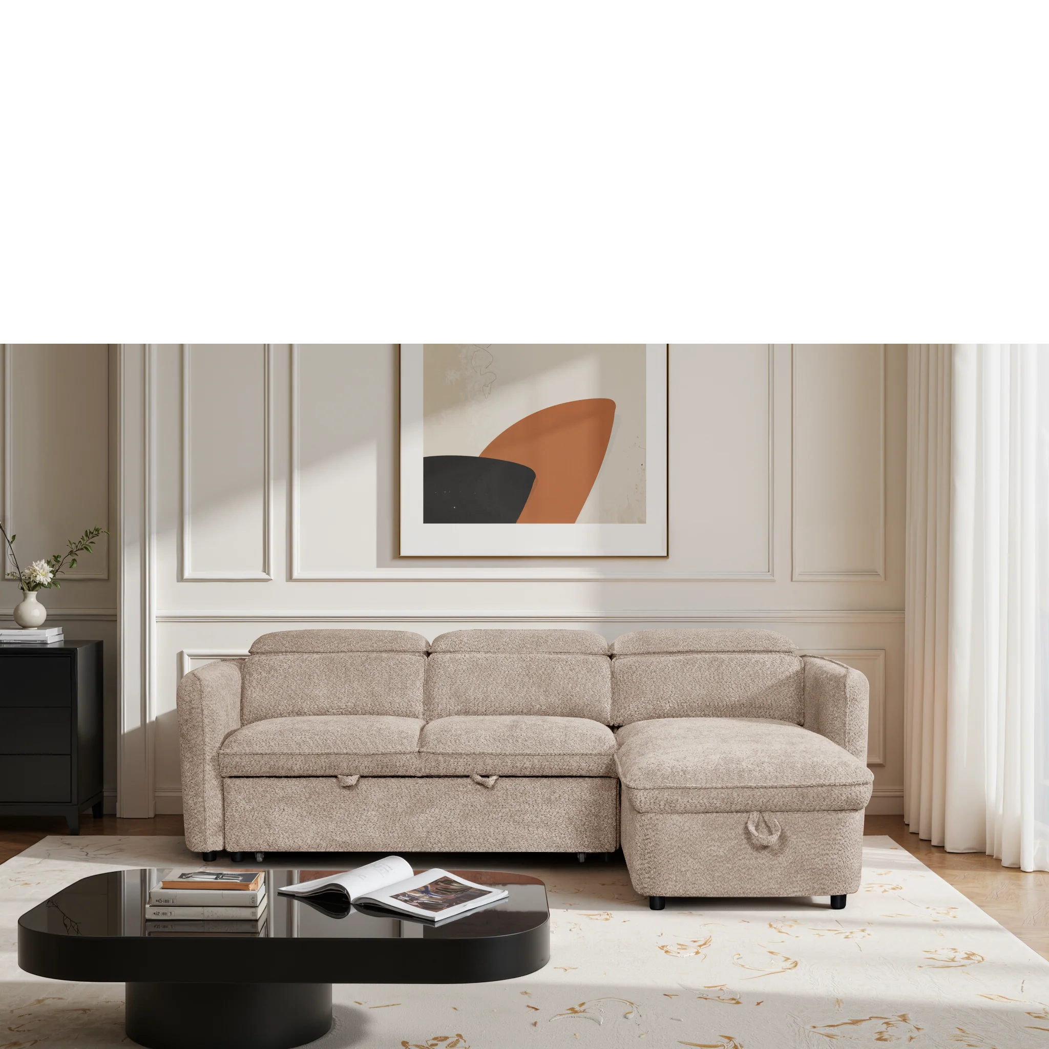 Capri Beige L-Shape Corner Sofa Bed