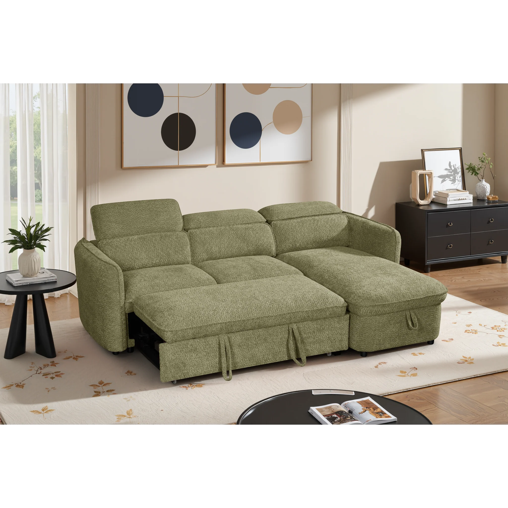 Capri Green L-Shape Corner Sofa Bed