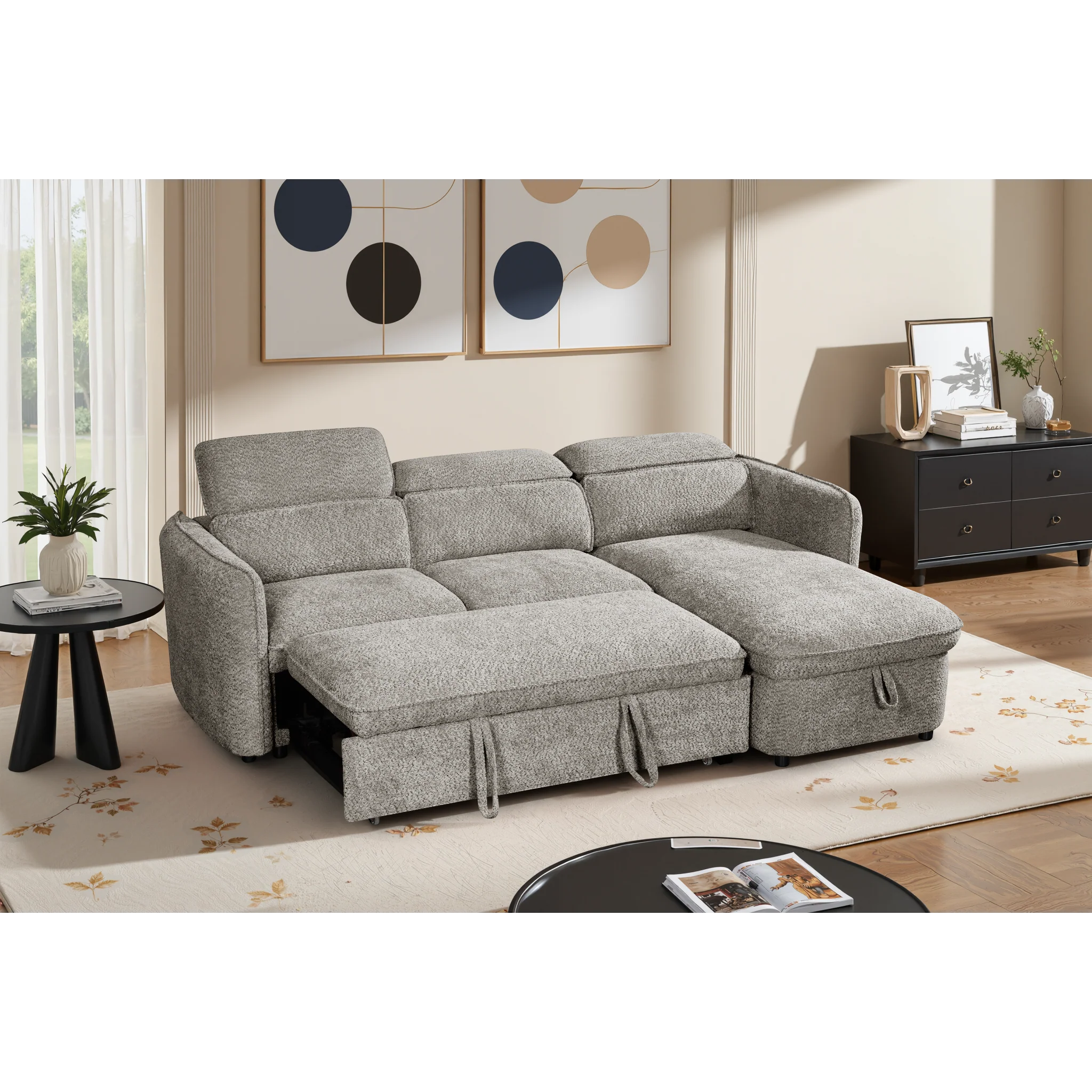 Capri Grey L-Shape Corner Sofa Bed