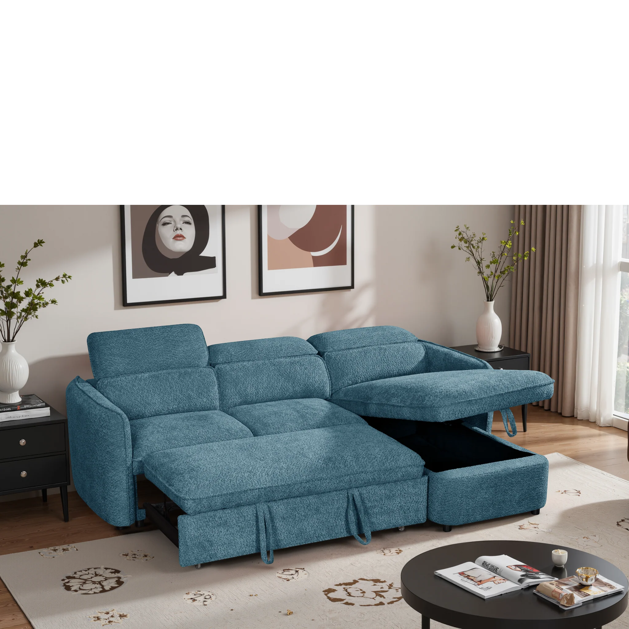 Capri L-Shape Corner Sofa Bed Beige/Green/Grey/Blue