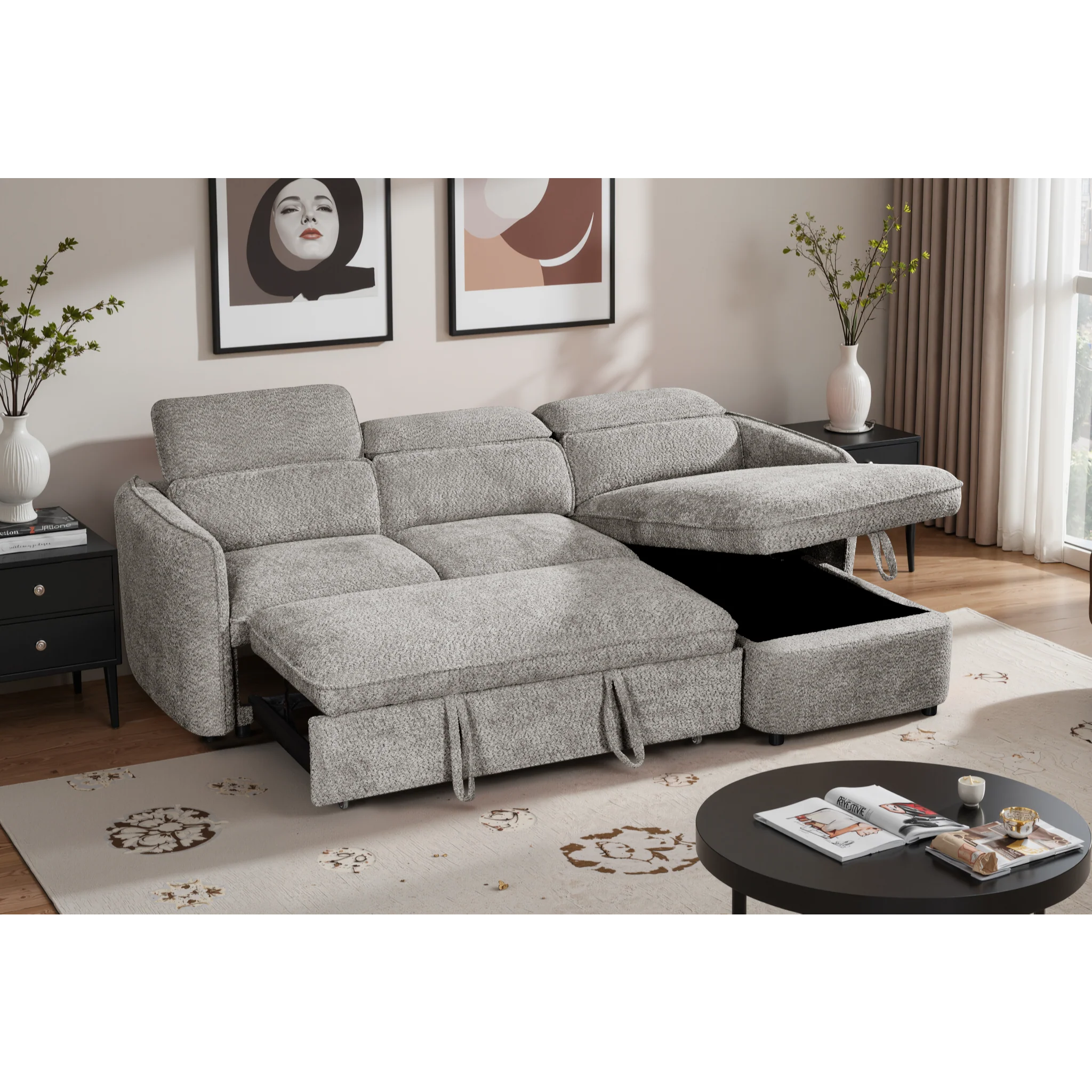 Capri L-Shape Corner Sofa Bed Beige/Green/Grey/Blue
