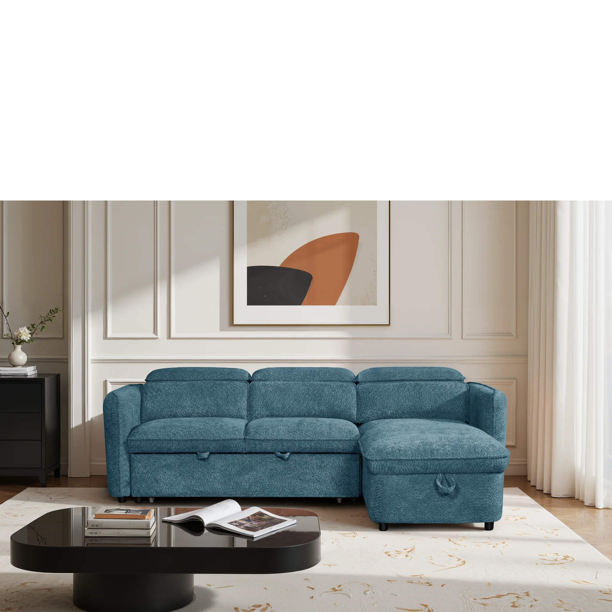 Capri L-Shape Corner Sofa Bed Beige/Green/Grey/Blue
