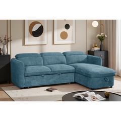 Capri Blue L-Shape Corner Sofa Bed