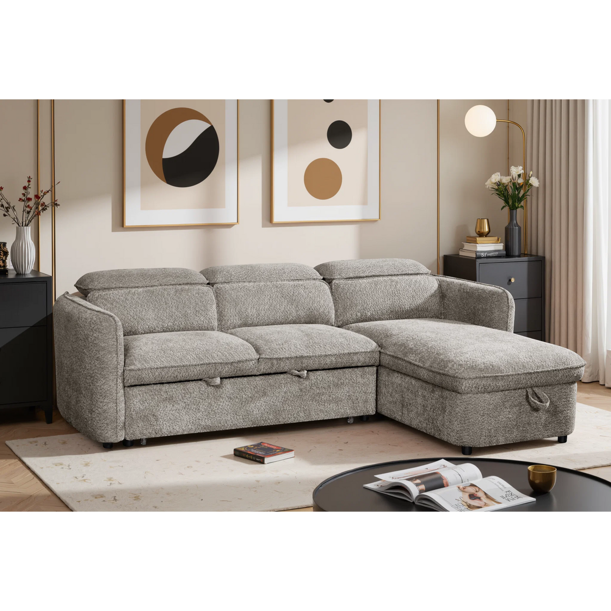 Capri Grey L-Shape Corner Sofa Bed