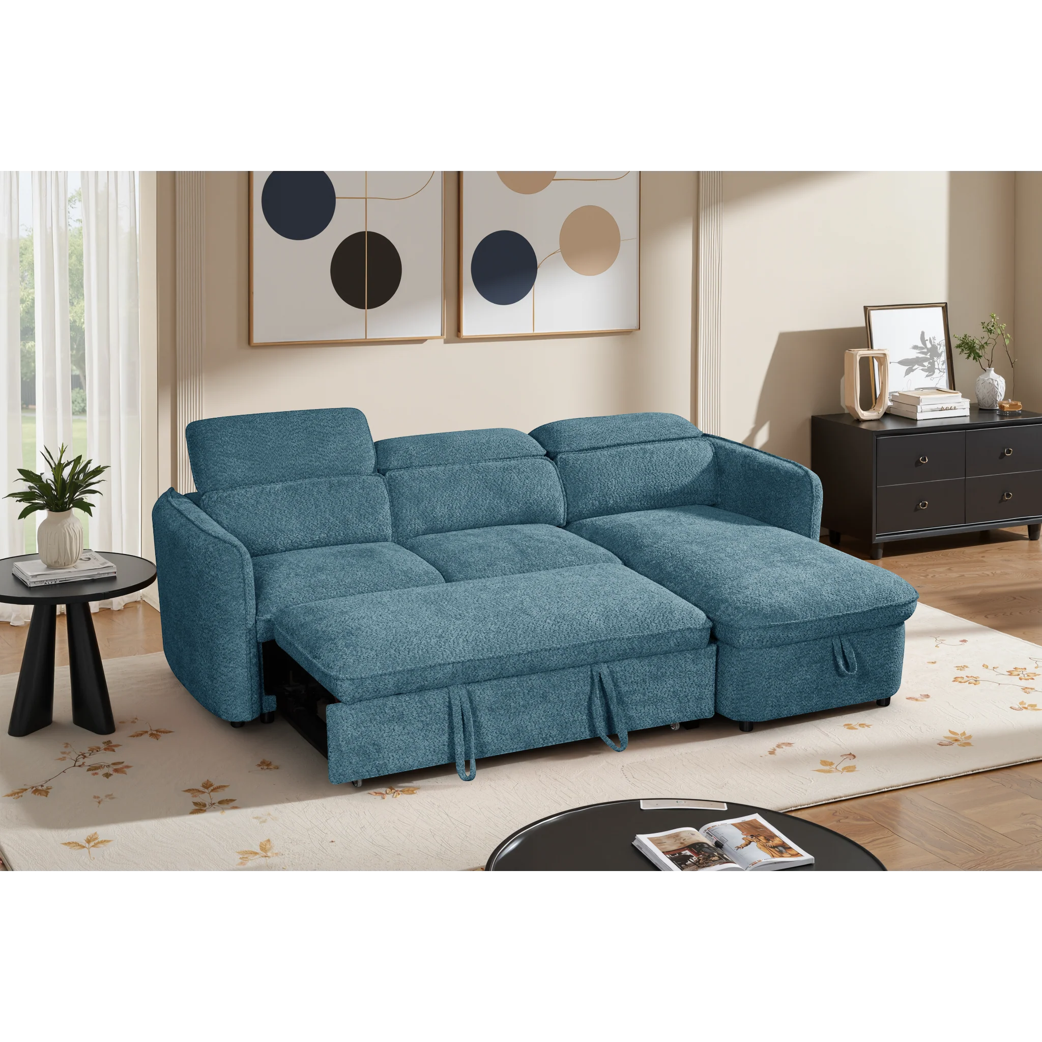 Capri Blue L-Shape Corner Sofa Bed