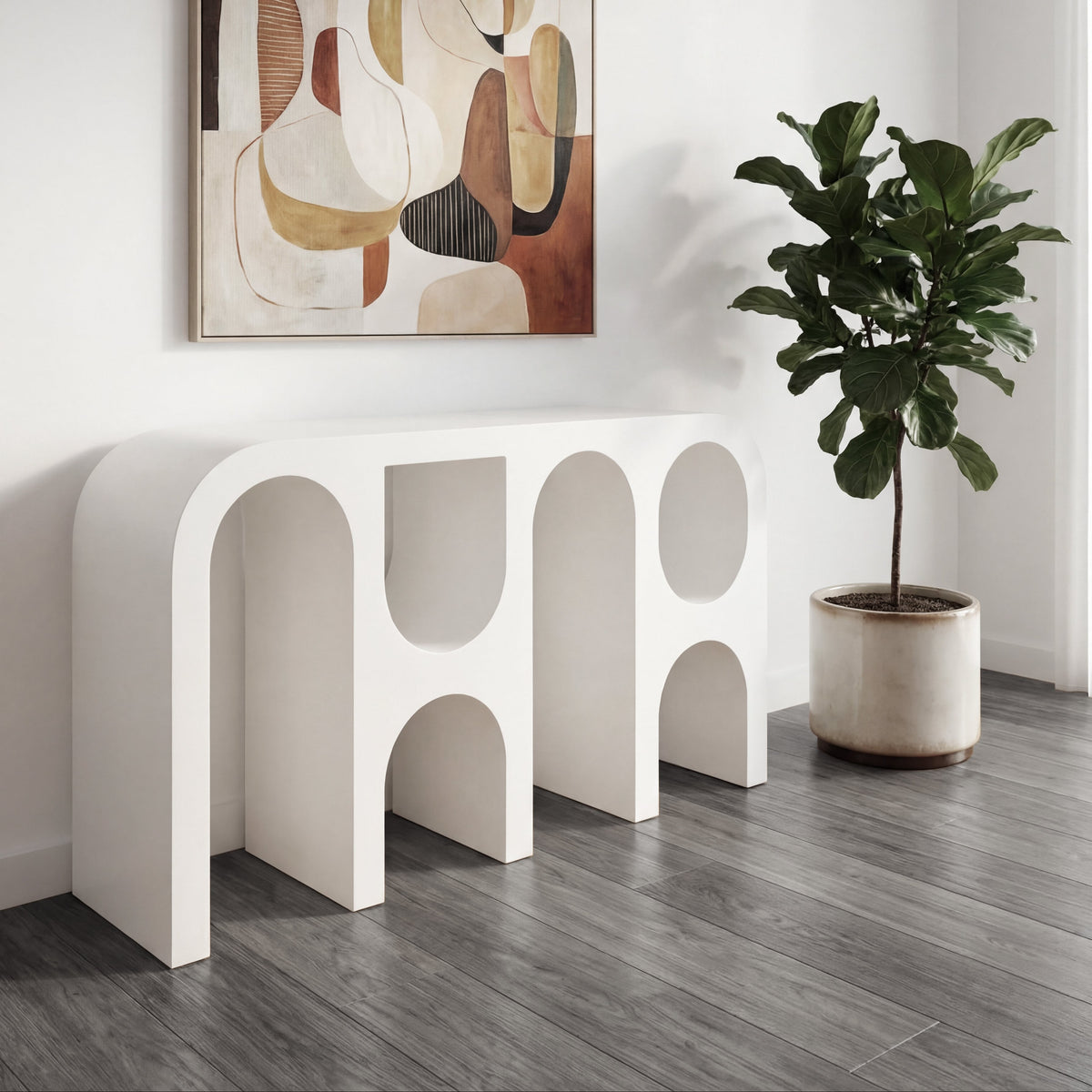 Capriana White Micro Cement Console Table
