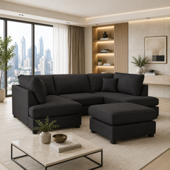 Carnaby Black U-Shape Corner Sofa