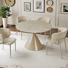 Casa 120cm Cappucino Round Table - Cappuccino & Travertine + 4 chairs