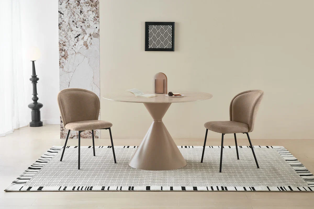 Casa 120cm Cappucino Round Table - Cappuccino & Travertine