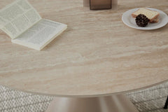 Casa 120cm Cappucino Round Table - Cappuccino & Travertine + 4 chairs