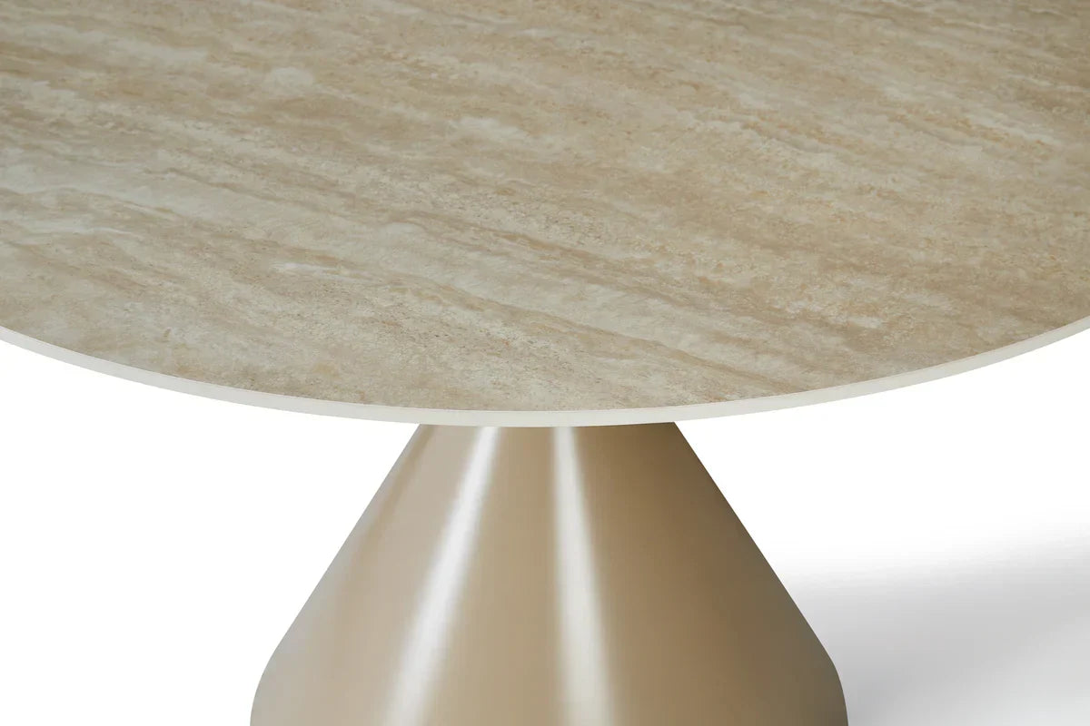 Casa 120cm Cappucino Round Table - Cappuccino & Travertine + 4 chairs