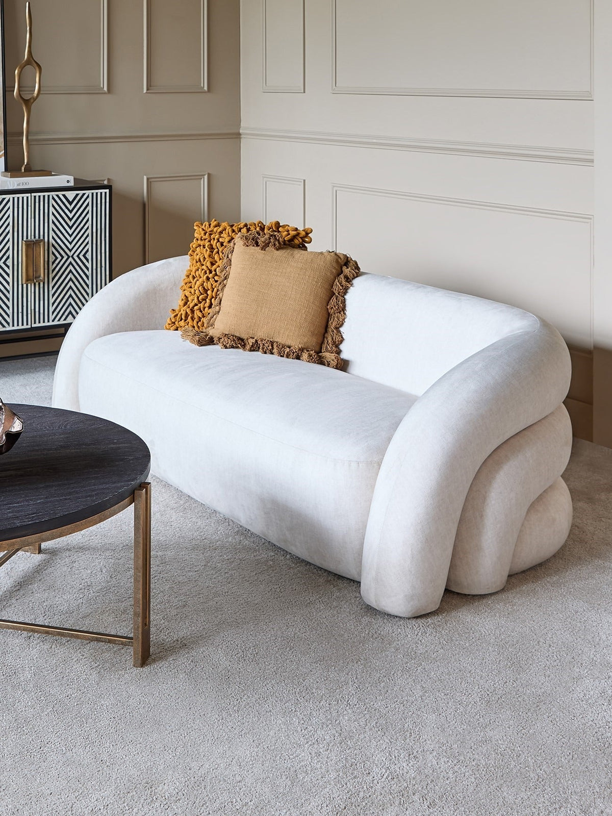 Casa Cream 2-Seater Velvet Sofa