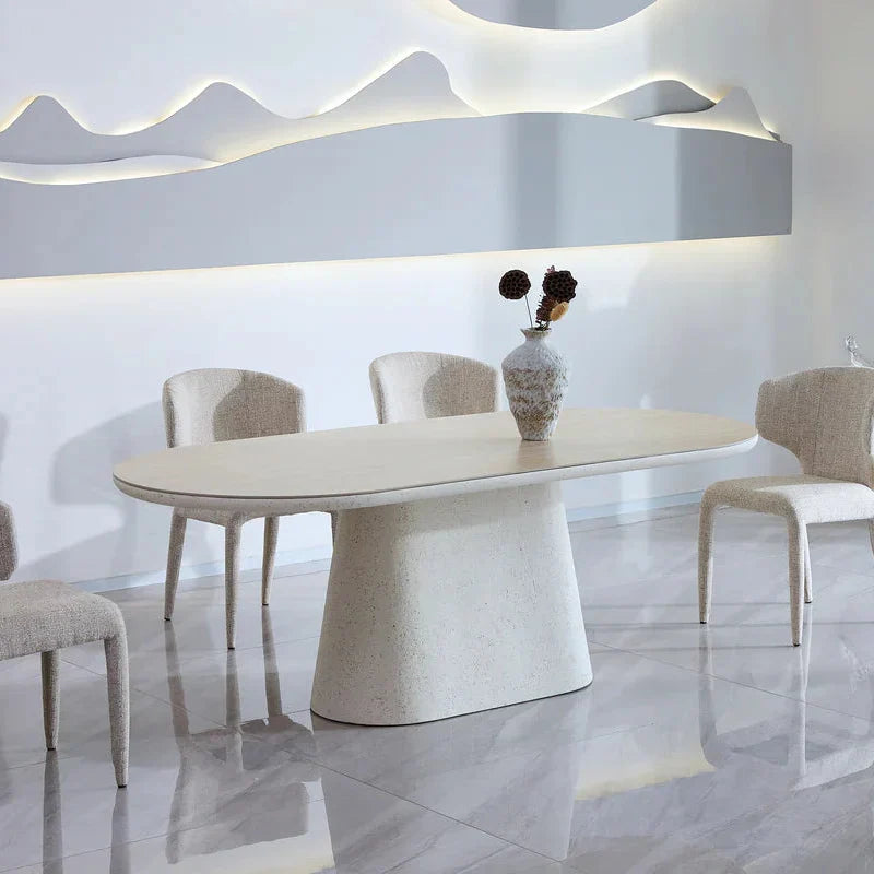 Celine 200cm Ivory & Travertine Big Dining Table