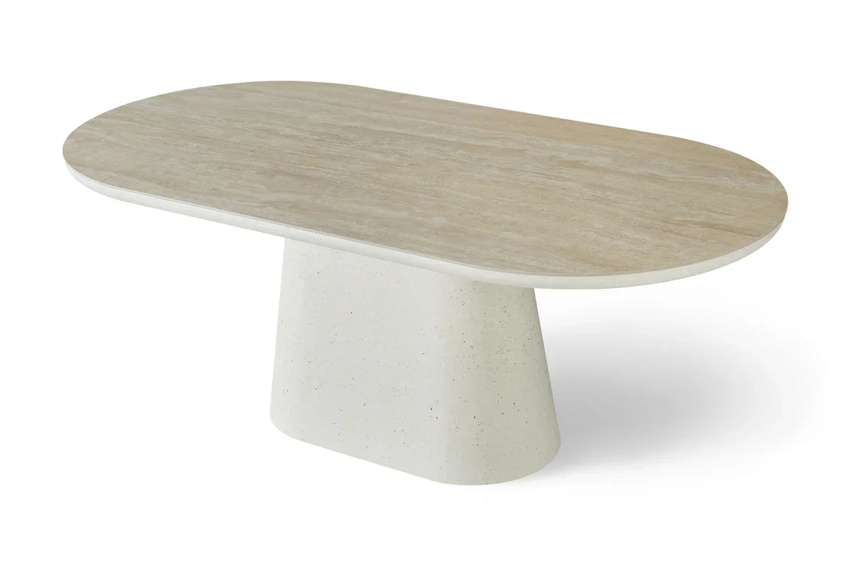 Celine 200cm Ivory & Travertine Big Dining Table