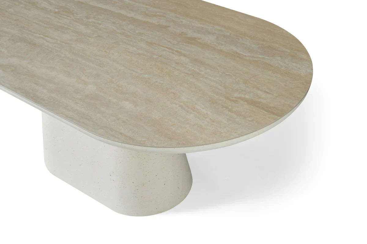 Celine 200cm Ivory & Travertine Big Dining Table