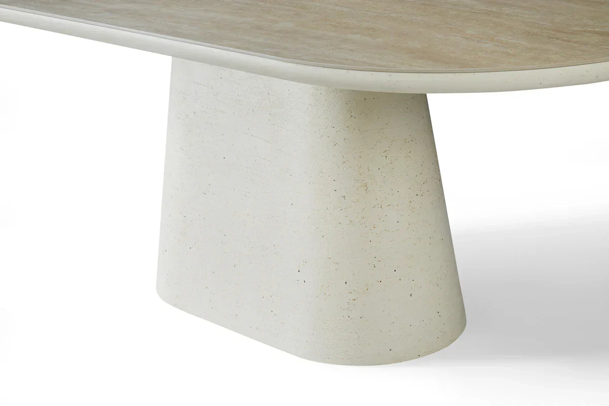 Celine 200cm Ivory & Travertine Big Dining Table