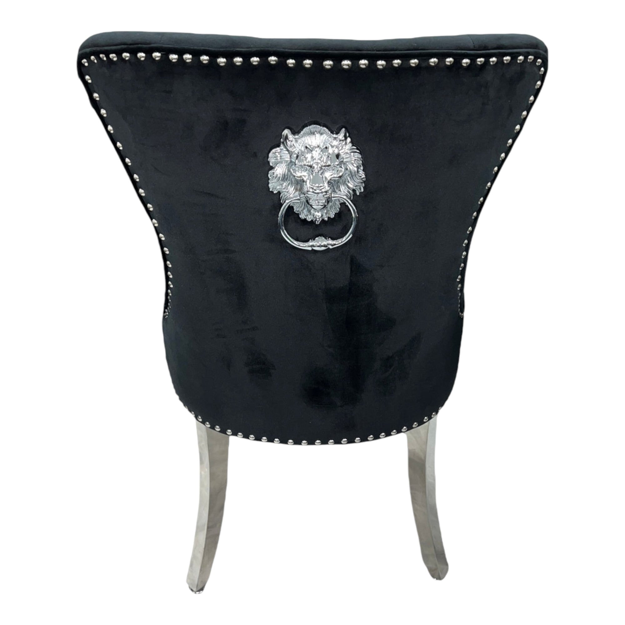 Ariel Black Marble Dining Table with Megan Lion Knocker Plain Back Velvet Dining Chairs