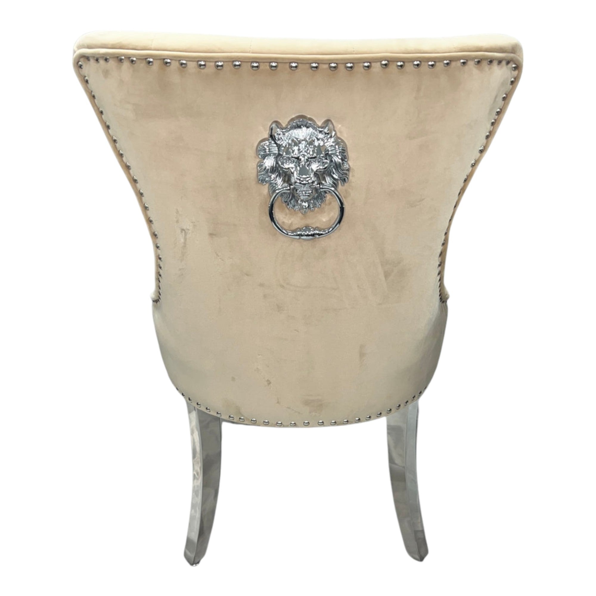 Ariel Black Marble Dining Table with Megan Lion Knocker Plain Back Velvet Dining Chairs