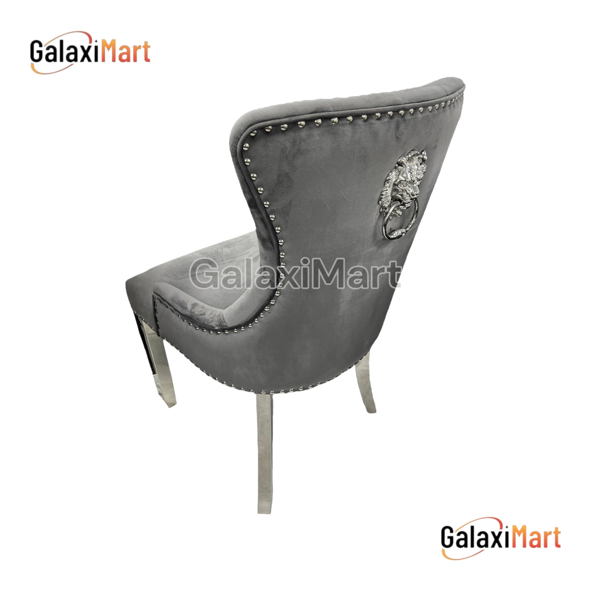 Arianna 180cm Grey Marble Dining Table with 4 Lion Knocker Grey Velvet Dining Chairs and 130cm Matching Bench