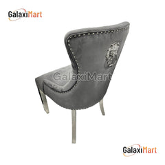 Arianna 180cm Grey Marble Dining Table with 4 Lion Knocker Grey Velvet Dining Chairs and 130cm Matching Bench