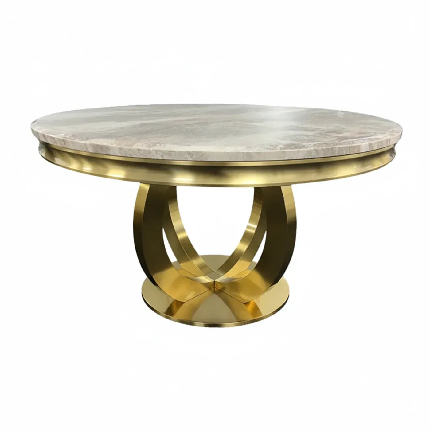 Chelsea 130cm Round Cream & Gold Marble Table + Lasco Cream Gold Chairs