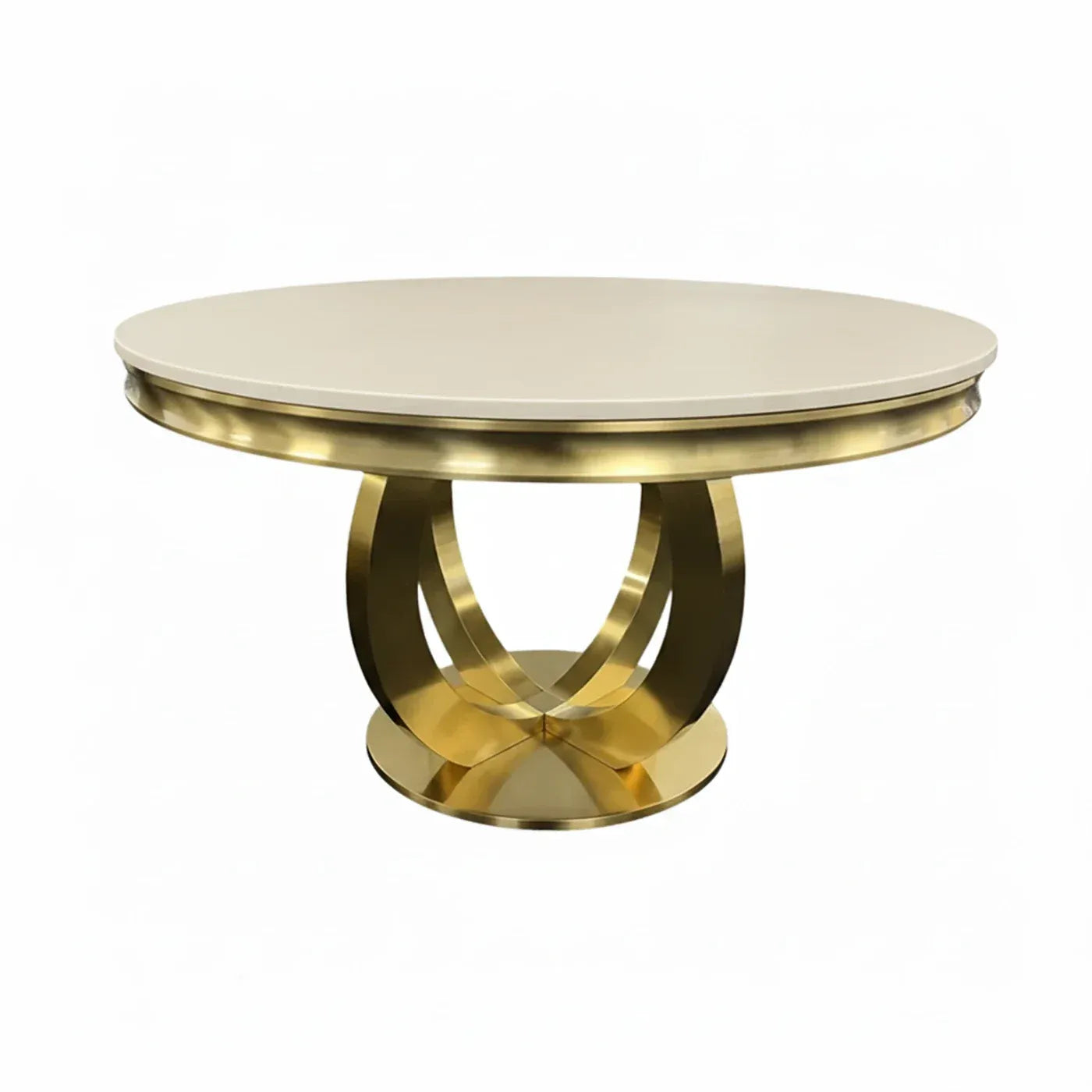 Chelsea 130cm Round Cream & Gold Marble Table + Lasco Cream Gold Chairs